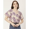 thumbnail image 3 of Moomaya Womens Printed Butterfly Sleeve Top, Button Down Summer Casual Top, 3 of 8