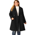 thumbnail image 1 of Women's Plus Size Notched Lapel Double Breasted Winter Long Coat Black 2X, 1 of 6