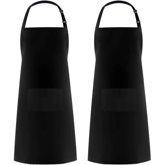 Chainplus 2 Pack Adjustable Bib Apron Waterdrop Resistant with 2 Pockets Cooking Kitchen Aprons for BBQ Drawing, Women Men Chef, Black