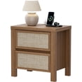 thumbnail image 3 of Brafabhome Set of 2 Nightstands with Fast Charging Station, Rattan 2 Drawers Storage Bedside Table Modern Night Stand for Bedroom Living Room | Walnut, 3 of 8
