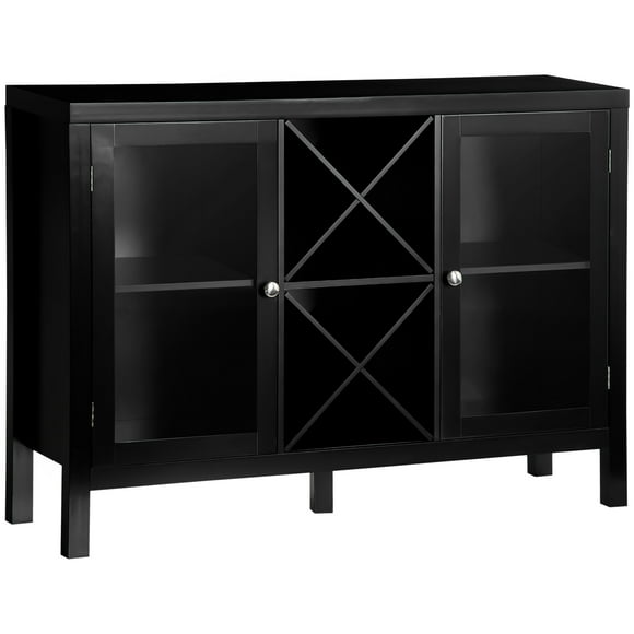 HOMCOM Modern Kitchen Sideboard, Buffet Cabinet with Removable Wine Rack, Tempered Glass Door Cabinet and Adjustable Shelves, Black