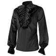 thumbnail image 2 of Solid Color Court Shirts for Men Stand Collar Stage Satin Blouse Ruffle Tie Medieval Shirt, 2 of 5