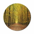 thumbnail image 1 of Fall Mouse Pad for Computers, Pathway in Autumn Forest with Faded Seasonal Leaves Dramatic Romantic Season Scene, Round Non-Slip Thick Rubber Modern Mousepad, 8" Round, Yellow Brown, by Ambesonne, 1 of 2