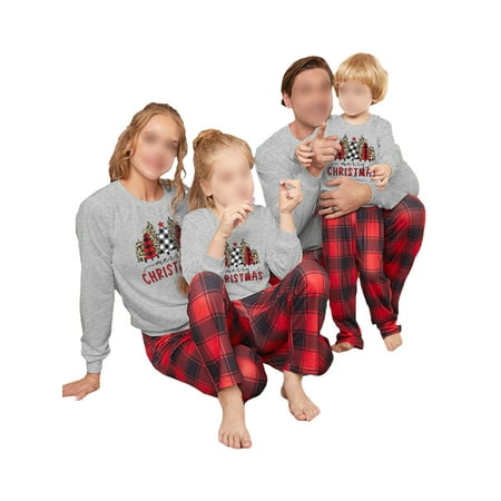

Capreze Pajamas Set For Women Men Kids Matching Family Long Sleeve Nightwear Xmas Plaid Tree Print Sleepwear Letters Merry Christmas Printed Pj Sets Gray Red Mom M