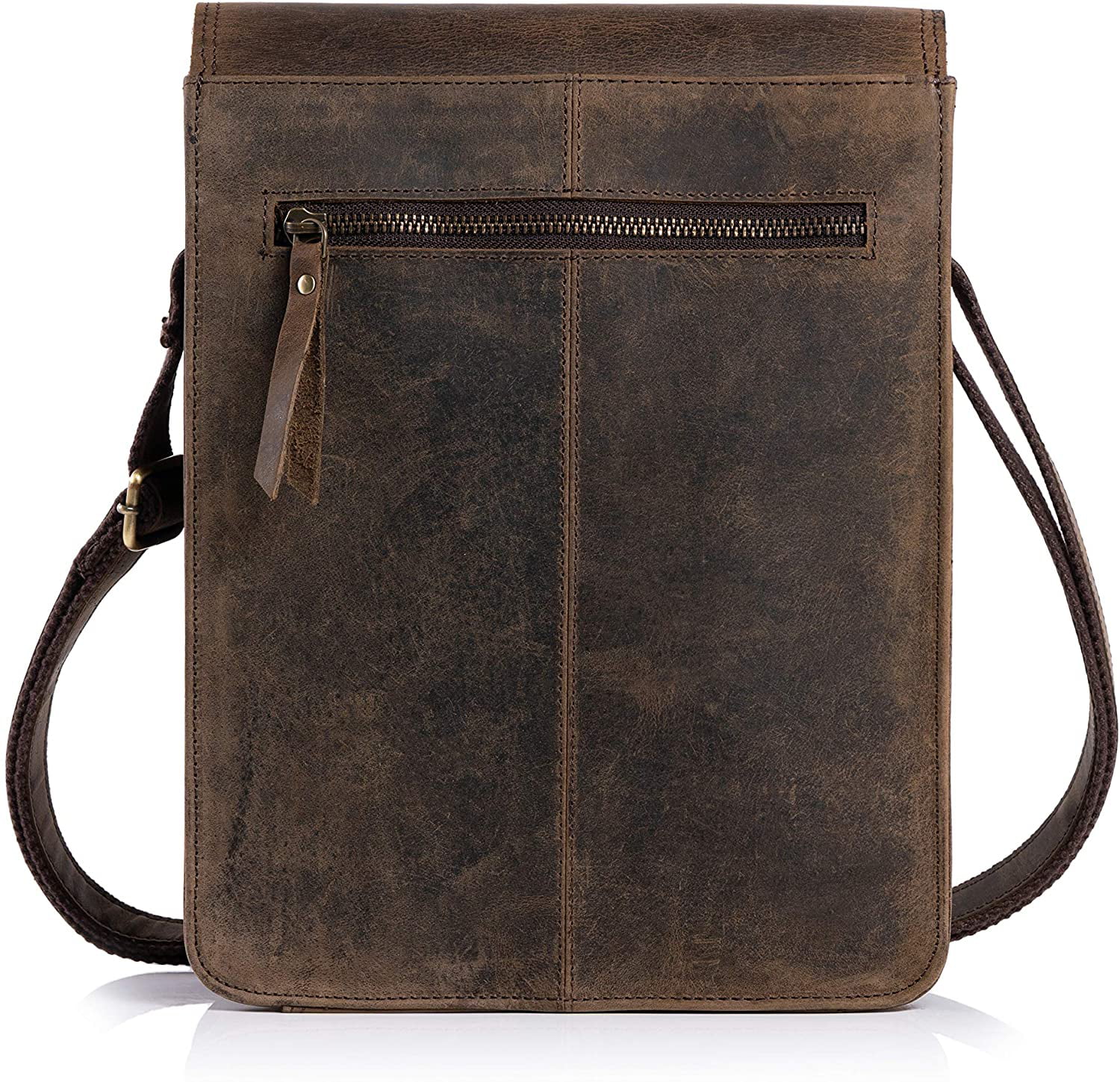 Distressed Tan Pocket Komals Passion Leather 11 Inch Sturdy Leather Ipad Messenger Satchel Bag 
