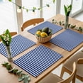 thumbnail image 5 of Placemats for Dinning Table Set of 8, Dark Blue Striped Modern Beige Geometric Country Burlap Kitchen Place Mats Waterproof Cloth Table Mats, Indoor Outdoor Placemats Easy Clean Dinner Decor, 5 of 8