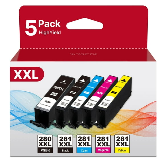 PGI-280XXL CLI-281XXL 5-Color Value Pack Compatible Ink Cartridge for Canon PGI280 XXL CLI281 XXL to use with TR8620a TR8620 TS702a TS702 printer