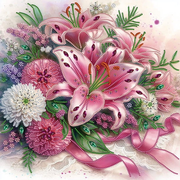Pintura Resina Diamante Btafrte Serie Flores Lirio Diamante Parcial 40*40CM