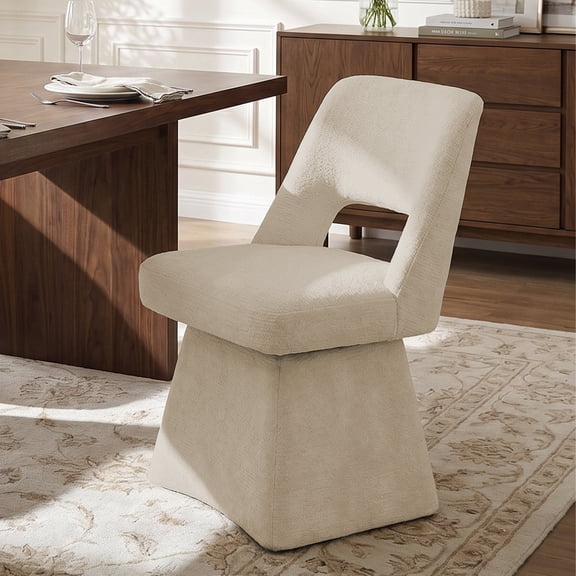 Usaint 360‑Degree Swivel Chenille Dining Chair, Hollow‑Out Curved‑Back Upholstered Accent Chair for Dining Rooms, Living Rooms, Reading Nooks, Khaki