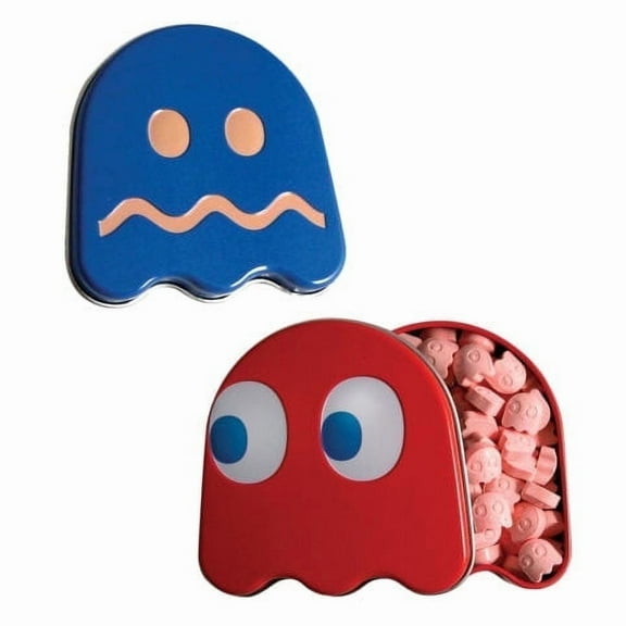 Pac-Man Ghost Sours Candy, Red Tin with Cherry Flavored Candy and Blue Tin with Blueberry Flavored Candy, 1 Ounce
