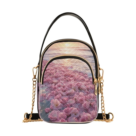 YAZAOO Cross Body Fashion Shoulder Waist Purse Bags Pink Roses on Beach Shore Pocket Handbags