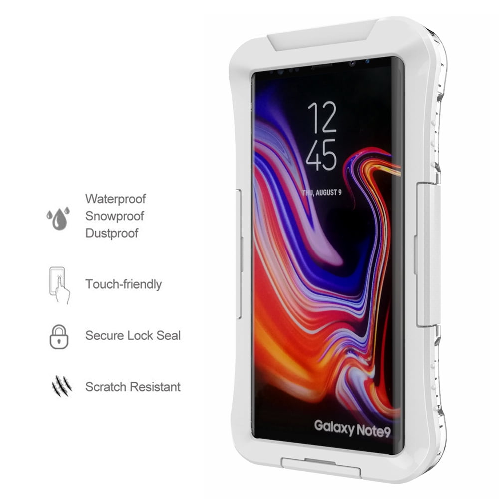 Waterproof Fully Sealed Hard Case For Samsung Galaxy Note 9 With Plastic Screen Protector Cover For Swimming, Beach, Camping, Vacation Outdoor Use (White)