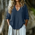 thumbnail image 2 of hoksml Women's Cotton V Neck Blouse, 3/4 Puff Sleeve Crinkle Top, Loose Casual Shirt for Daily and Summer Wear, 2 of 6
