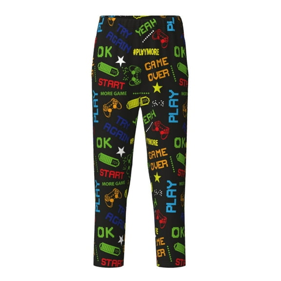 Xecao Pixel Game Print Teenagers' Pajama Pants Long Sleep Pants Soft Elastic Waist Pajama Bottoms Elastic waist with 2 Pockets 5-16 Years-Large