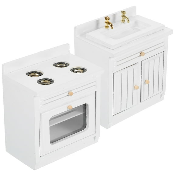 WRITWAA Miniature Doll House Dining Table Accessories Set with Sink and Stove, 1 Piece