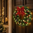 thumbnail image 5 of 16 Inch Pre-Lit Artificial Christmas Wreath with Warm White LED Lights, Red Bow, Pinecones & Berries for Front Door Holiday Decor, 5 of 8