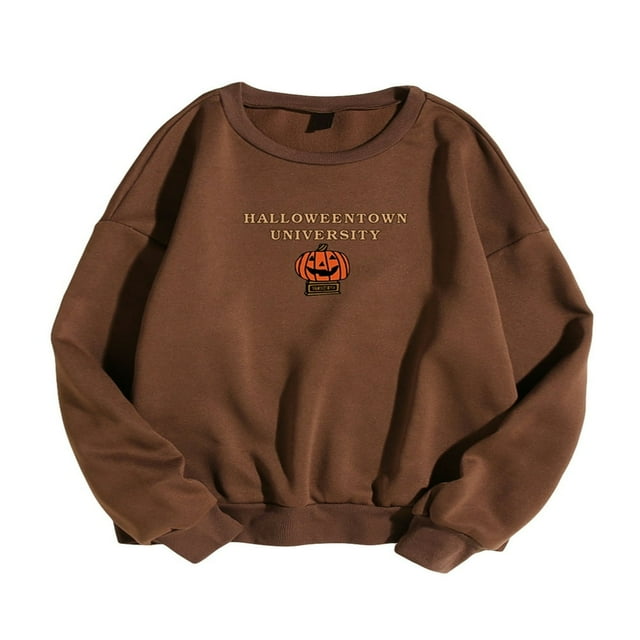 Sweat-shirt à Manches Longues Imprimé Lettre Citrouille pour Femme