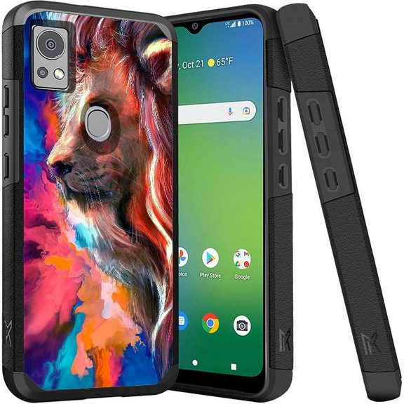 ANJ  Shockproof Dual Layer Slim Hard Case   Tempered Glass Cover Compatible with Icon 5, AT&T Motivate 4 - Abstract Lion