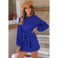 thumbnail image 4 of Vestido PRETTYGARDEN para mujer, manga larga, cuello redondo, azul, 4 of 6