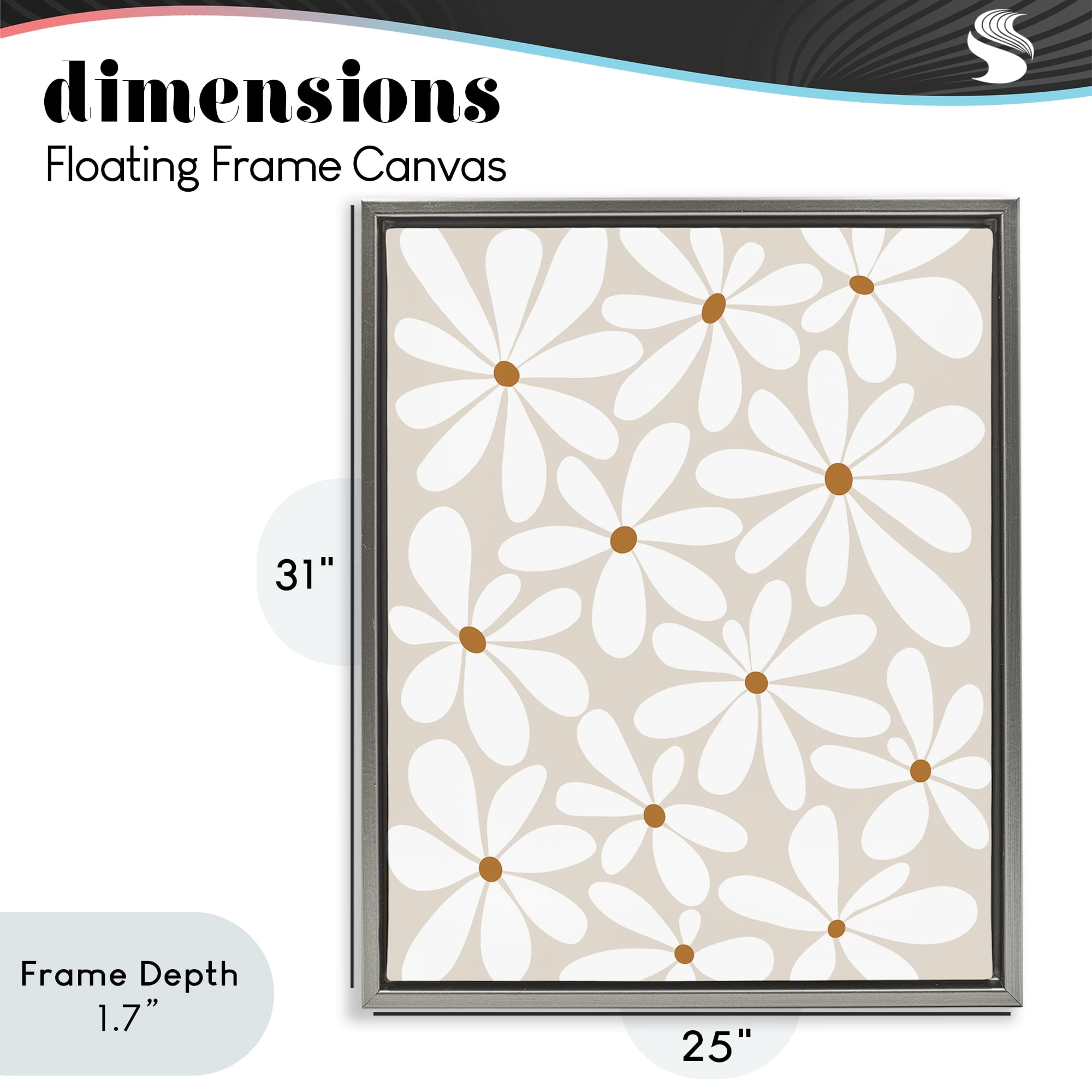 Stupell Industries Beige & White Daisies Gray Framed Floater Canvas Wall Art, design by Susan Ball
