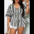 thumbnail image 4 of Camiseta de Verano Holgada de Corta con Cuello en V y Rayas para Mujer, Talla Grande, para Vacaciones Verde XL, 4 of 9