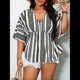 thumbnail image 4 of Camiseta de Verano Holgada de Corta con Cuello en V y Rayas para Mujer, Talla Grande, para Vacaciones Verde XL, 4 of 9