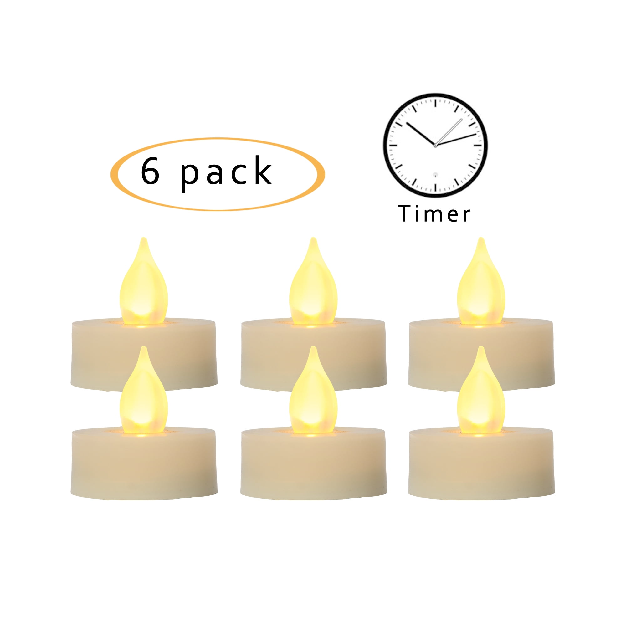 Flameless LED Battery Operated Tea Light Candles with Timer 1.5"(D)x1.5