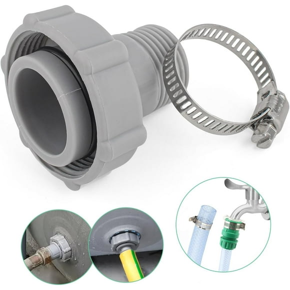 PinesC High quality brand new Swimming Pool Drain Fitting Connects Replacement for Coleman Pool Drain Plug Connector Hose Adapter Connect to Garden Pipe with Hose Clamps Grey-1PCS