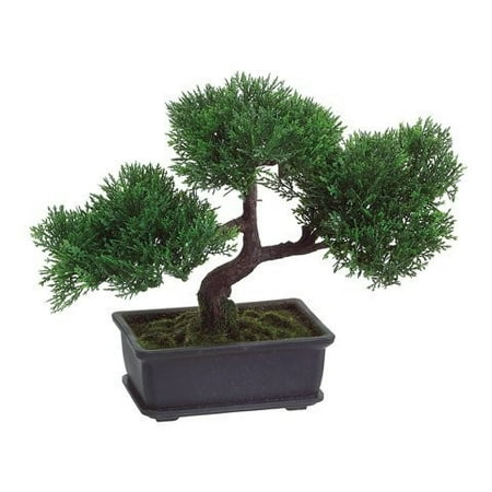 9 Artifical Cedar Bonsai In Rectangular Brown Pot Walmart Com Walmart Com