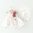 thumbnail image 5 of KYAIGUO Baby Newborn Girls Beach Polka Dot Dresses 2PCS Sleeveless Ruffles Dress Set with Hat Toddler Casual Princess Dresses for 0-4 Years Old, 5 of 11
