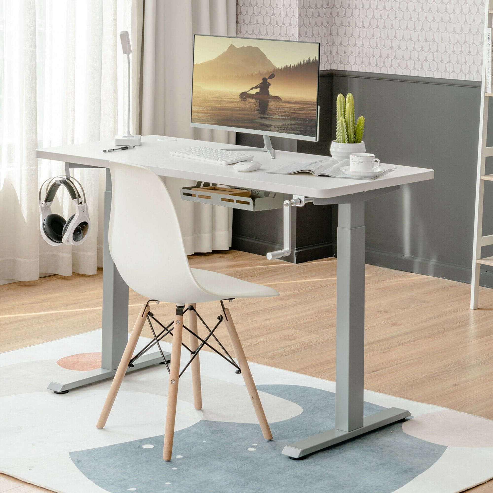 Gymax Height Adjustable Standing Base Hand Crank Sit to Stand Desk Frame Gray