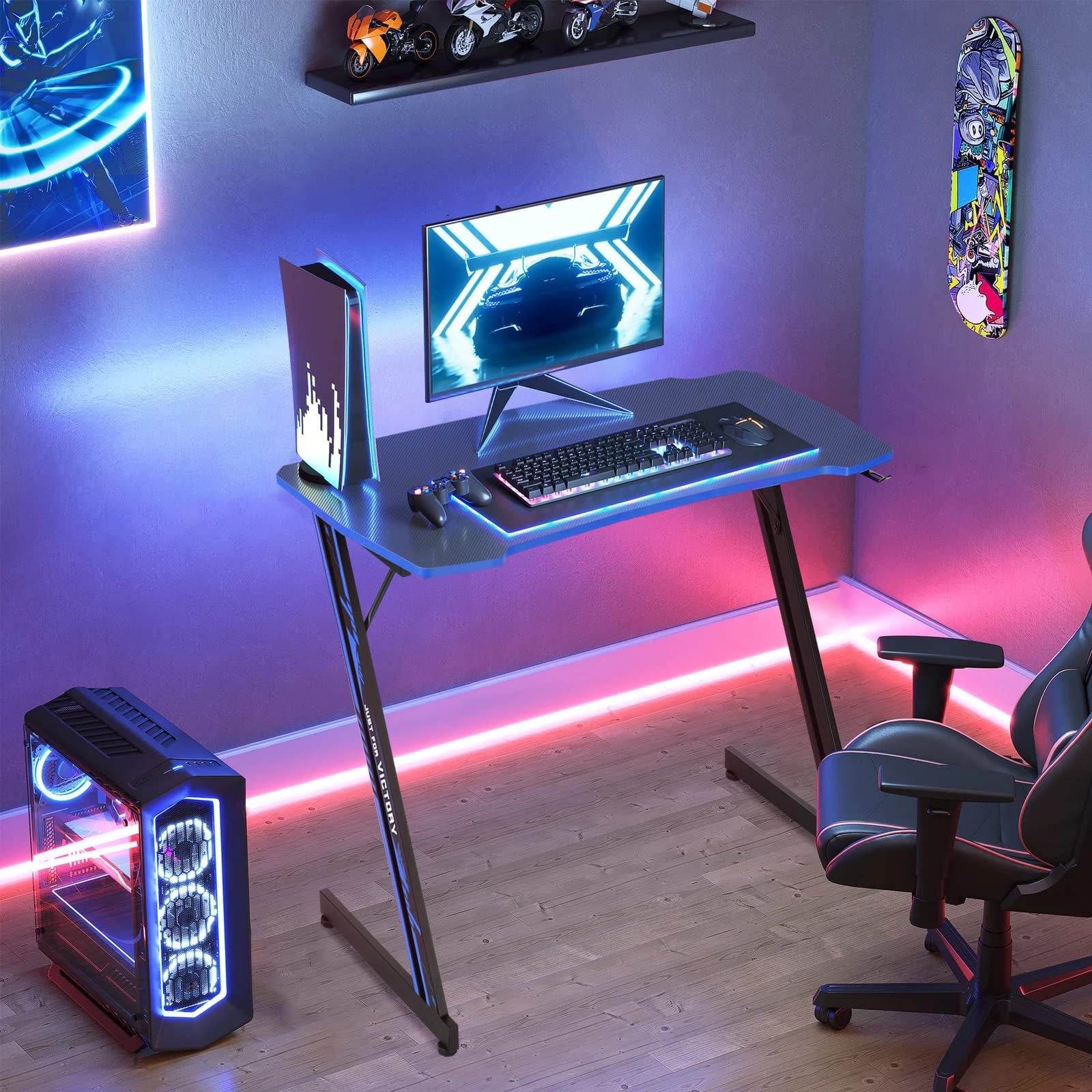 パソコンデスク HK 35 inch Gaming Desk Z-Shaped Leg PC Computer Desk with Headphone