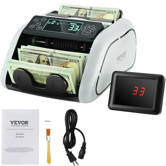 VEVOR Money Counter Machine, Bill Counter with UV, MG, IR and DD Counterfeit Detection, USD & EUR Cash Counting Machine with Large LCD & External Display for Small Business