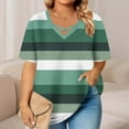 thumbnail image 2 of Blouse à Rayures Grande Taille Col en V Croisé devant - Manches Courtes Coupe Ample Décontractée Habillée Surdimensionnée, Vert, X-Grand, 2 of 6