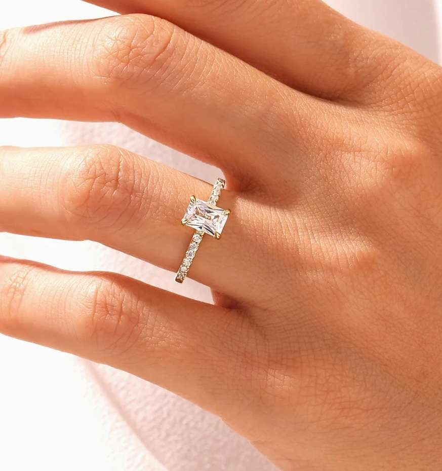 vylahjewellery Dainty Radiant Cut 1.50 CT Moissanite Diamond Ring 10K White Gold Engagement Ring for Women