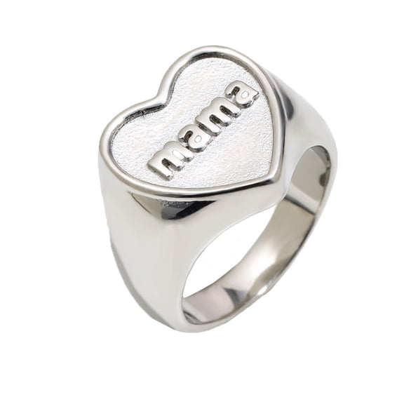 HIJONES Women's Mama Heart Stainless Steel Ring Personalized Stylish Jewelry Silver Size 7