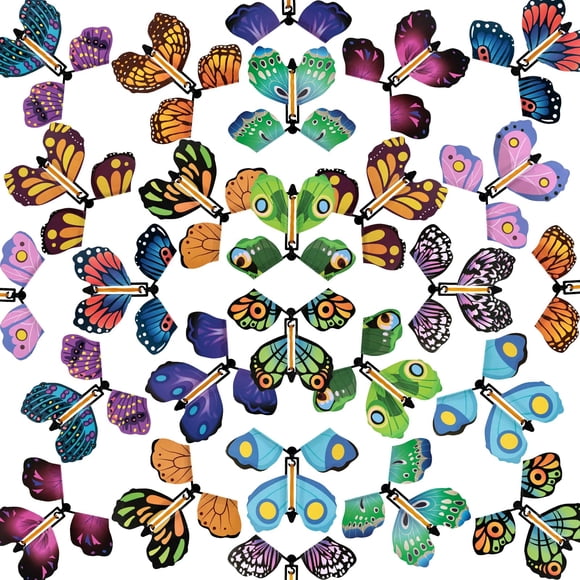 Juguetes de mariposas voladoras MCPINKY, set mágico de 26 piezas con mecanismo de cuerda