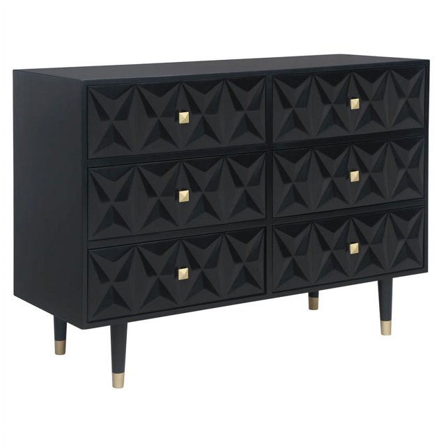 Linon Alick Commode en Bois à Six Tiroirs avec Texture Géométrique, Noir