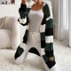 thumbnail image 5 of Cárdigan de mujer, nuevo abrigo informal de moda para otoño/invierno, largo medio, tejido a rayas, abrigo tipo cárdigan para mujer, 5 of 5