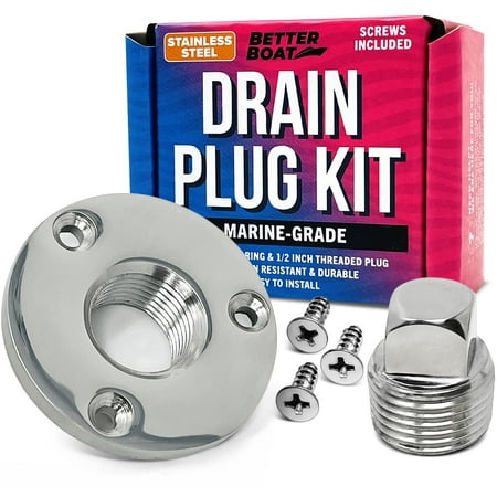 Stainless Steel Boat Drain Plug Kit, 1/2" Threaded Transom Plug, Marine-Grade Garboard Thru-Hull Drain Plug