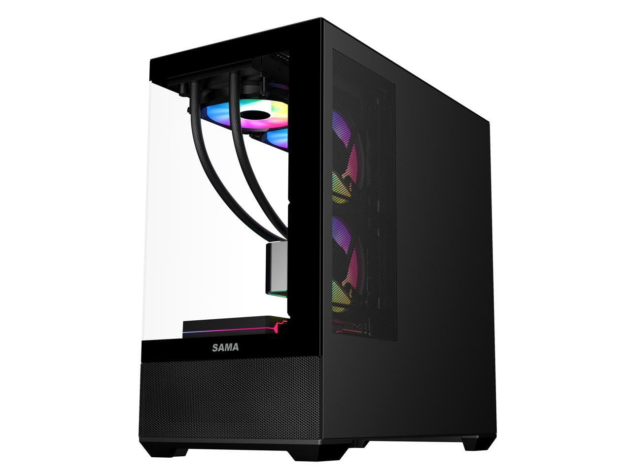 SAMA SV02 ATX Computer Gaming PC Case Mid Tower Black with 3 ARGB Fans Pre-Installed, Tempered Glass Transparent Side Panel,BTF Back Plug Motherboard Design