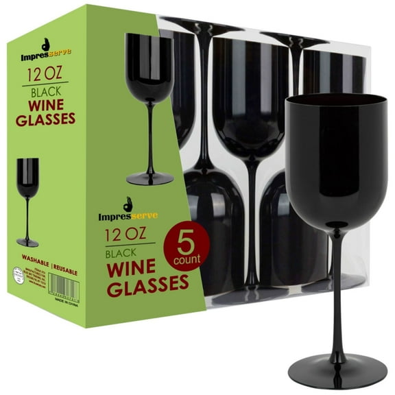 Impresserve 12oz. Black Plastic Wine Goblet - 5 Count