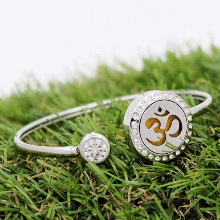Sterling Silver Aum Om Symbol Bracelet With Genuine Leather Strap - 8 Inch, .925 Silver, Spiritual Jewelry