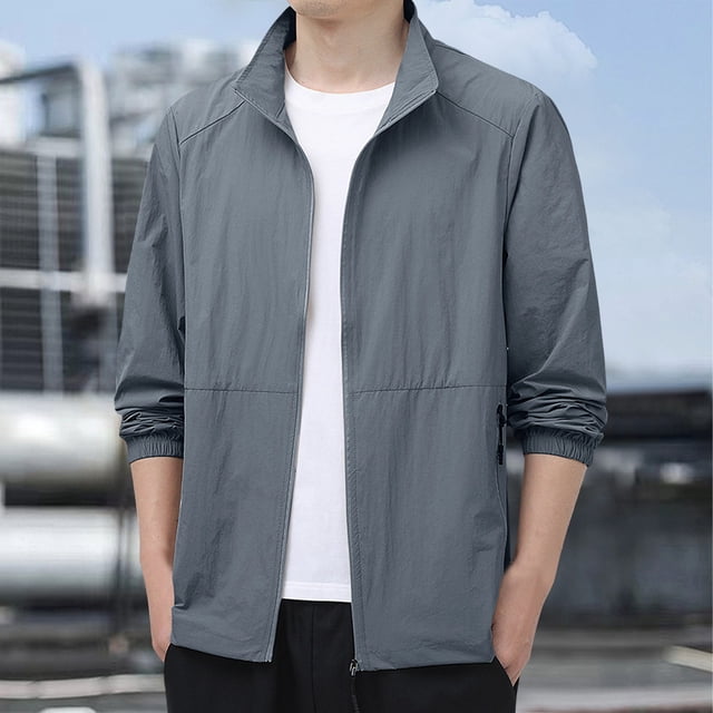 TIMIFIS Veste de Protection Solaire pour Homme, Veste Athlétique Ample Unie à Manches Longues avec Fermeture Éclair, Légère, Décontractée et Confortable pour la Randonnée, la Course, le Golf et les Sports