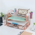 thumbnail image 1 of Organizador de escritorio con archivador y accesorios, unidad de almacenamiento de cuatro niveles para escritorio, organizador de material de oficina con cajones y dos portalápices.（rosa）, 1 of 9
