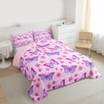 thumbnail image 3 of Homewish Dreamy Pink Butterfly Queen Comforter Set for Kids, Kawaii Cartoon Animal Bedding Sets, Cherry Blossoms Reversible Bedding Comforter Set, Lightweight Room Decor, 3pcs, 3 of 8