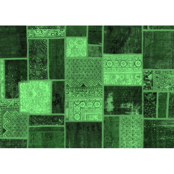 Ahgly Company Indoor Rectangle Patchwork Emerald Green Transitional Area Rugs, 6' x 9'
