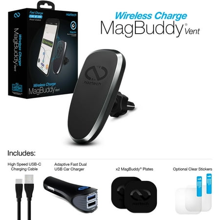 Naztech - MagBuddy 10W Qi Certified Fast Charge Wireless Charging Pad for iPhone/Android - Black