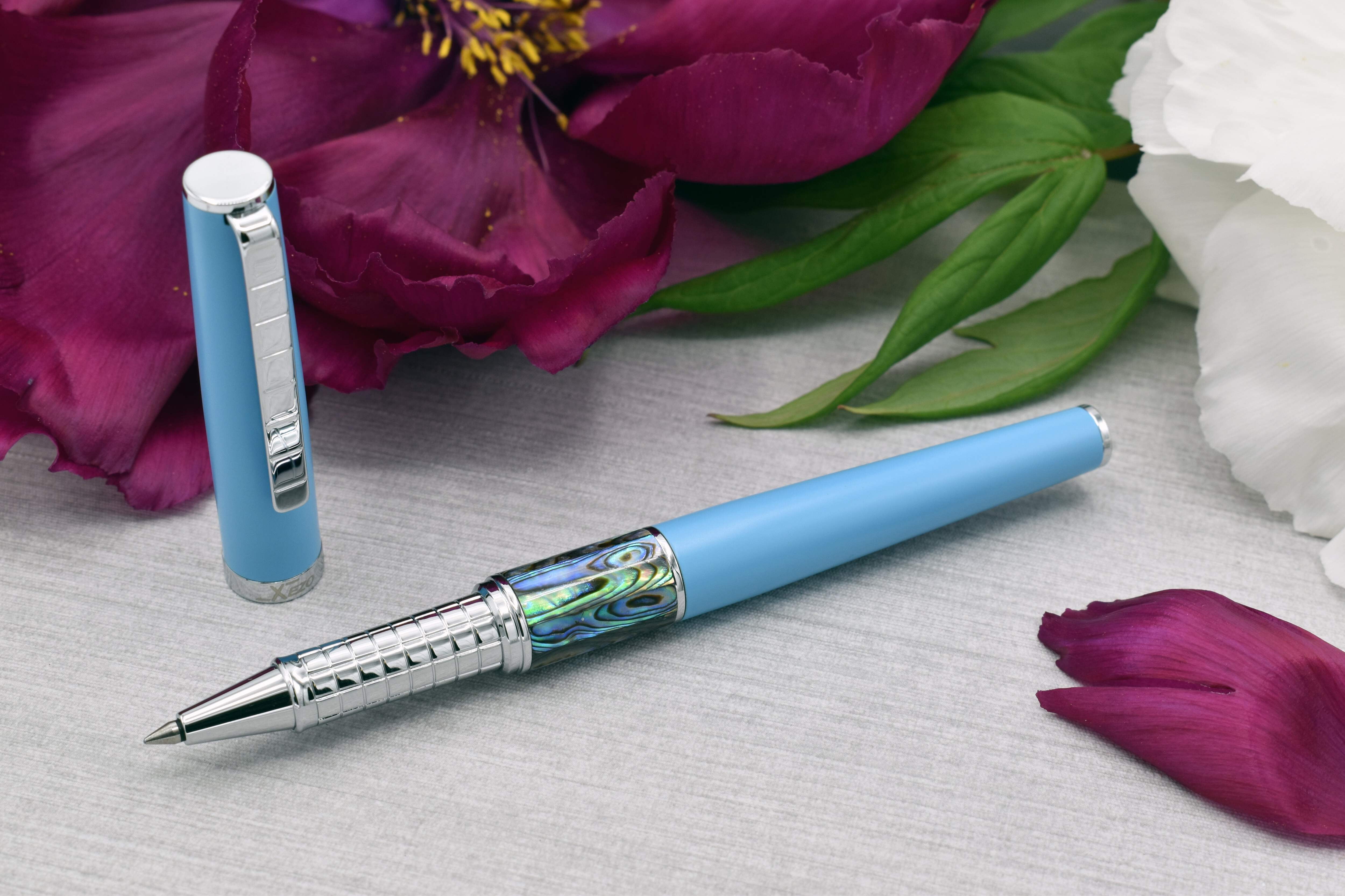 Xezo Speedmaster® Sky Blue Brass Rollerball Pen - With Paua Abalone