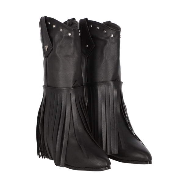 Bota Vaquera Platonia Cowboy Flecos Camelia Cabra Piel Negro Mujer